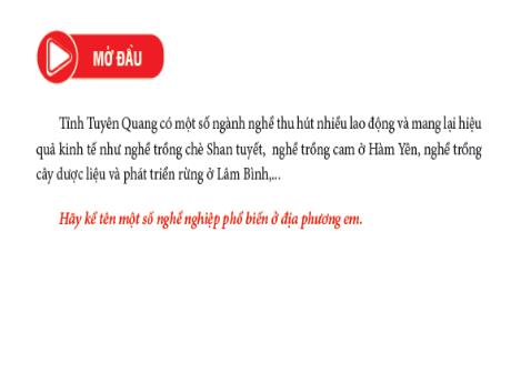 Bài giảng Giáo dục địa phương Lớp 7 - Tiết 24, Chủ đề 7: Lựa chọn nghề nghiệp phù hợp với ngành nghề ở địa phương