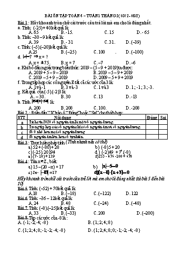 Bài ôn tập Toán Lớp 6 - Tuần 1-4
