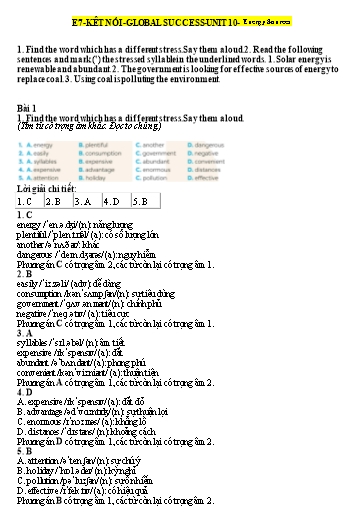 Bài tập Tiếng Anh Lớp 7 Global success - Unit 10: Energy sources (Có đáp án)