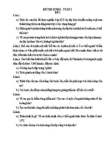 Đề ôn thi học sinh giỏi Sinh học Lớp 8 - Tuần 1-4