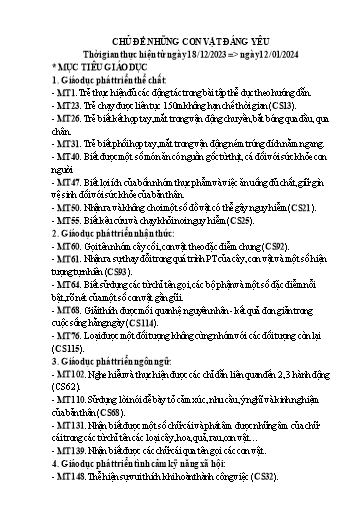 Giáo án Mầm non Lớp 4 tuổi - Chủ đề: Những con vật đáng yêu - Năm học 2023-2024