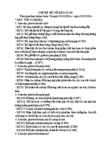 Giáo án Mầm non Lớp Chồi - Chủ đề: Bé với mùa xuân - Năm học 2023-2024