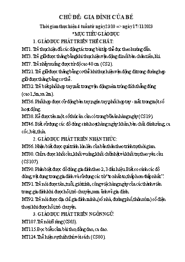 Giáo án Mầm non Lớp Chồi - Chủ đề: Gia đình của bé - Năm học 2023-2024