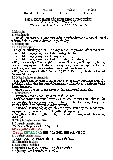 Kế hoạch bài dạy Khoa học tự nhiên Lớp 8 Sách Kết nối tri thức - Bài 14: Thực hành xác định khối lượng riêng