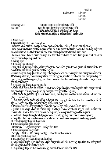 Kế hoạch bài dạy Khoa học tự nhiên Lớp 8 Sách Kết nối tri thức - Phần: Sinh học - Bài 30: Khái quát về cơ thể người