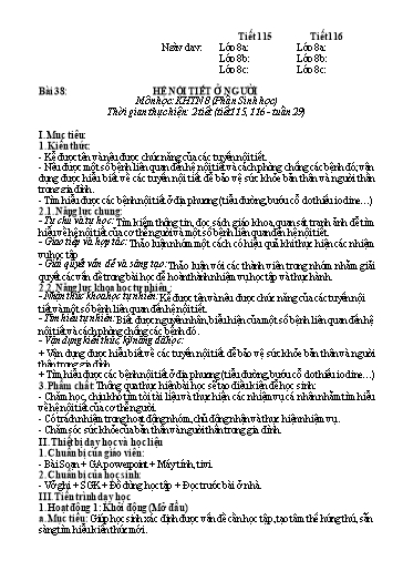 Kế hoạch bài dạy Khoa học tự nhiên Lớp 8 Sách Kết nối tri thức - Bài 38: Hệ nội tiết ở người