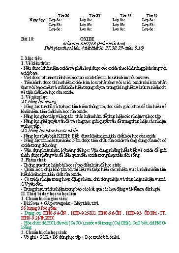 Kế hoạch bài dạy Khoa học tự nhiên Lớp 8 Sách Kết nối tri thức - Bài 10: Oxide