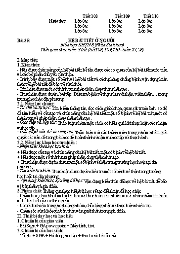 Kế hoạch bài dạy Khoa học tự nhiên Lớp 8 Sách Kết nối tri thức - Bài 35: Hệ bài tiết ở người
