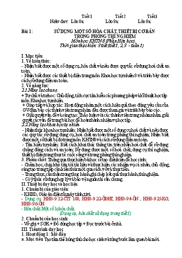 Kế hoạch bài dạy Khoa học tự nhiên Lớp 8 Sách Kết nối tri thức - Bài 1: Sử dụng một số hóa chất, thiết bị cơ bản trong phòng thí nghiệm