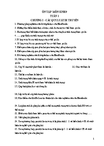 Ôn tập Sinh học Lớp 9 - Tuần 1-4