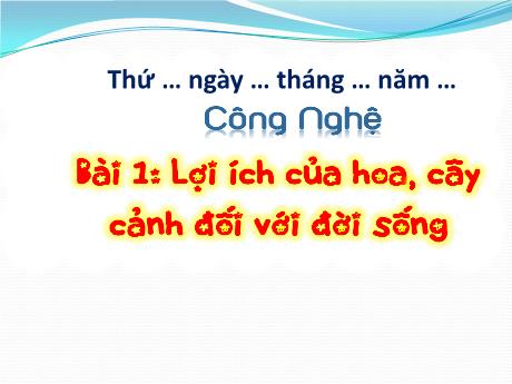 Bài giảng Công nghệ 4 - Bài 1: Lợi ích của hoa, cây cảnh đối với đời sống - Trường Tiểu học Lý Học