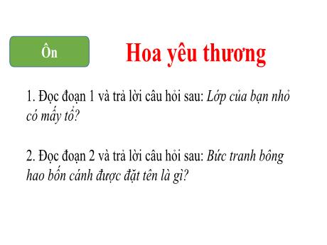 Bài giảng Tiếng Việt 1 - Bài 2: Cây bàng và lớp học - Trường Tiểu học Tam Cường