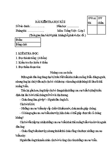 Bài kiểm tra học kì 2 Tiếng Việt 2 - Đề 5 - Trường Tiểu học Nhân Hòa (Có đáp án)