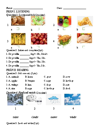 Đề khảo sát chất lượng học kì 2 môn Tiếng Anh Lớp 2 - Đề 1 - Năm học 2024-2025 - Trường Tiểu học Nhân Hòa (Có đáp án)