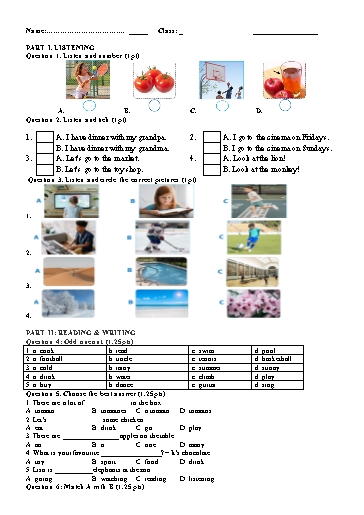 Đề khảo sát chất lượng học kì 2 môn Tiếng Anh Lớp 3 - Đề 1 - Năm học 2024-2025 - Trường Tiểu học Nhân Hòa (Có đáp án)
