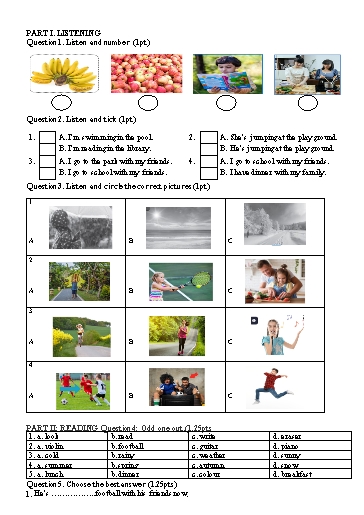 Đề khảo sát chất lượng học kì 2 môn Tiếng Anh Lớp 3 - Đề 10 - Năm học 2024-2025 - Trường Tiểu học Nhân Hòa (Có đáp án)