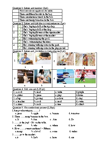 Đề khảo sát chất lượng học kì 2 môn Tiếng Anh Lớp 3 - Đề 11 - Năm học 2024-2025 - Trường Tiểu học Nhân Hòa (Có đáp án)