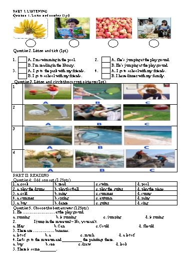 Đề khảo sát chất lượng học kì 2 môn Tiếng Anh Lớp 3 - Đề 2 - Năm học 2024-2025 - Trường Tiểu học Nhân Hòa (Có đáp án)