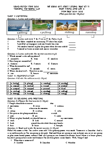 Đề khảo sát chất lượng học kì 2 môn Tiếng Anh Lớp 5 - Đề 4 - Năm học 2024-2025 - Trường Tiểu học Trung Lập (Có đáp án)