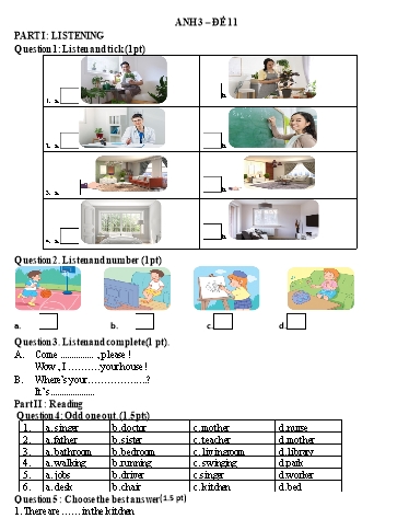 Đề ôn tập môn Tiếng Anh 3 - Đề 11 - Năm học 2023-2024 - Trường Tiểu học Nhân Hòa