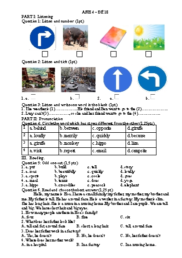 Đề ôn tập môn Tiếng Anh 4 - Đề 18 - Năm học 2023-2024 - Trường Tiểu học Nhân Hòa