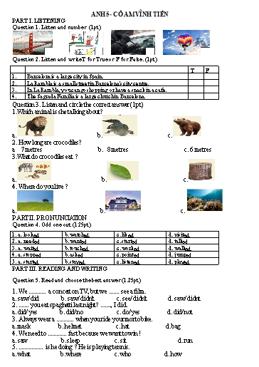 Đề ôn tập môn Tiếng Anh 5 - Năm học 2024-2025 - Trường Tiểu học Vĩnh Tiến-Cổ Am