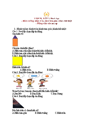 Đề ôn tập Vioedu môn Toán 1 (Vòng 6) - Chủ đề: Hình vuông, hình tròn, hình tam giác, hinh chữ nhật. Tiếng việt: Vần am, ap