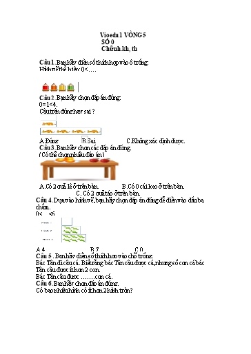 Đề ôn tập Vioedu môn Toán + Tiếng Việt 1 (Vòng 5) - Chủ đề: Số 0. Chữ nh, kh, th