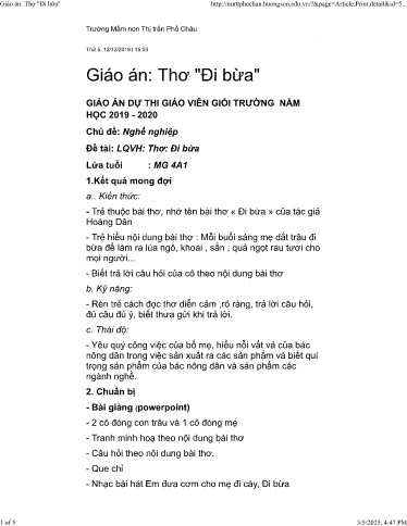 Giáo án bài dạy Mầm non Lớp Chồi - Chủ đề: Nghề nghiệp - Đề tài: Làm quen văn học. Thơ: Đi bừa - Năm học 2019-2020 - Trường Mầm non Thị Trấn Phố Châu