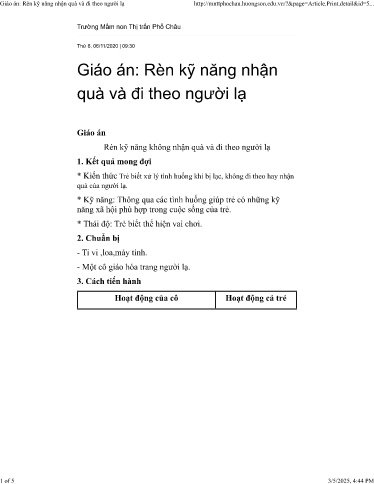 Giáo án Mầm non Lớp Chồi - Lĩnh vực: Phát triển ngôn ngữ - Đề tài: Rèn kĩ năng không nhận quà và đi theo người lạ - Năm học 2020-2021 - Trường Mầm non Thị Trấn Phố Châu