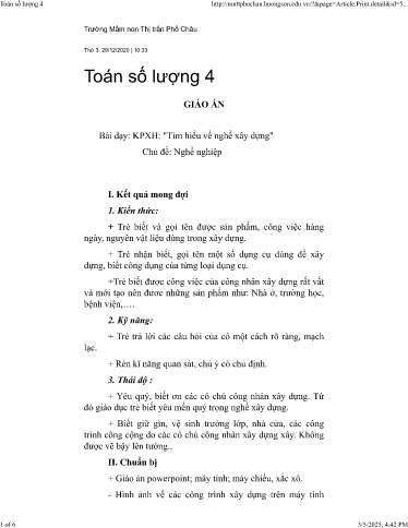 Giáo án Mầm non Lớp Lá - Chủ đề: Nghề nghiệp - Đề tài: Khám phá xã hội. Tìm hiểu về nghề xây dựng - Năm học 2020-2021 - Trường Mầm non Thị trấn Phố Châu