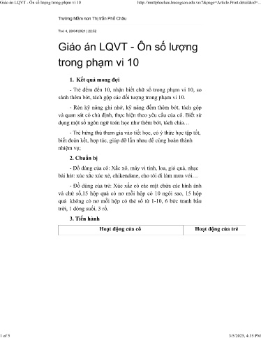 Giáo án Mầm non Lớp Lá - Đề tài: Làm quen với Toán - Ôn số lượng trong phạm vi 10 - Năm học 2020-2021 - Nguyễn Thị Hậu Vương