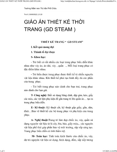 Giáo án Steam Mầm non - Đề tài: Thiết kế thời trang - Năm học 2022-2023 - Phan Thị Thủy