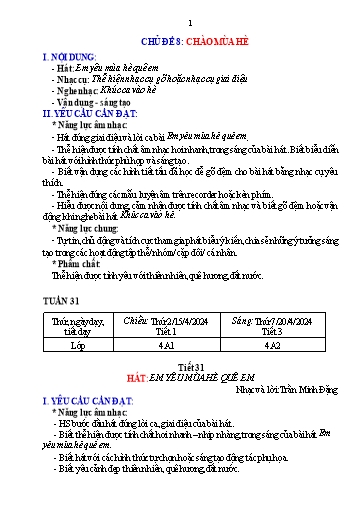 Kế hoạch bài dạy Âm nhạc 4 - Chủ đề 8: Chào mùa hè - Đỗ Thị Kim Duyên
