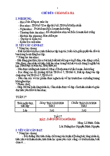 Kế hoạch bài dạy Âm nhạc 5 - Chủ đề 8: Chào mùa hạ - Đỗ Thị Kim Duyên