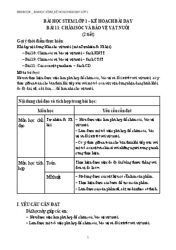 Kế hoạch bài dạy Stem Tự nhiên và xã hội Lớp 1 - Bài: Chăm sóc và bảo vệ vật nuôi - Trường Tiểu học Vĩnh Phong-Tiền Phong