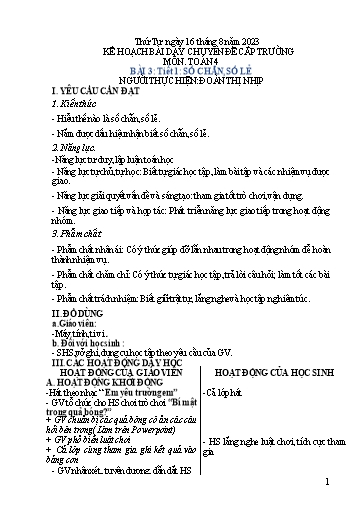 Kế hoạch bài dạy Toán 4 - Bài 3: Số chẵn, số lẽ - Đoàn Thị Nhịp
