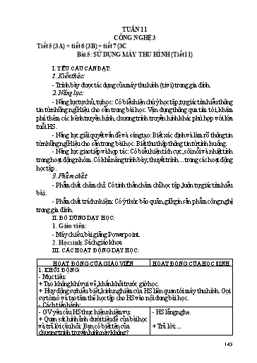 Kế hoạch dạy học Công nghệ 3 - Bài 5: Sử dụng máy thu hình - Năm học 2022-2023 - Trường tiểu học Nhân Hòa