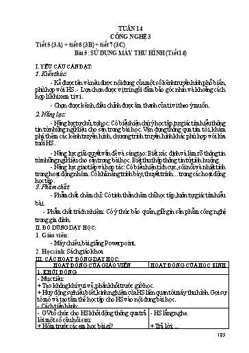 Kế hoạch dạy học Công nghệ 3 - Tuần 14 - Bài 5: Sử dụng máy thu hình - Trường tiểu học Nhân Hòa