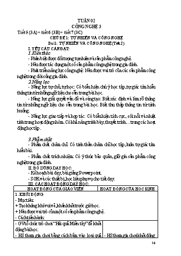 Kế hoạch dạy học Công nghệ 3 - Tuần 2 - Bài 1: Tự nhiên và công nghệ (Tiết 2) - Trường tiểu học Nhân Hòa