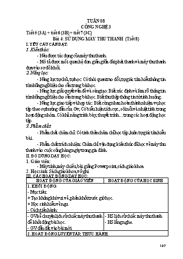 Kế hoạch dạy học Công nghệ 3 - Tuần 8 - Bài 4: Sử dụng máy thu thanh (Tiết 8) - Trường tiểu học Nhân Hòa