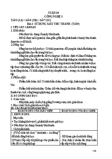 Kế hoạch dạy học Công nghệ 3 - Tuần 9 - Bài 4: Sử dụng máy thu thanh (Tiết 9) - Trường tiểu học Nhân Hòa