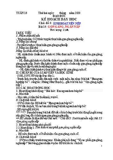 Kế hoạch dạy học Đạo đức 1 - Tuần 15 - Bài 15: Gọn gàng, ngăn nắp - Năm học 2020-2021 - Trường tiểu học Nhân Hòa