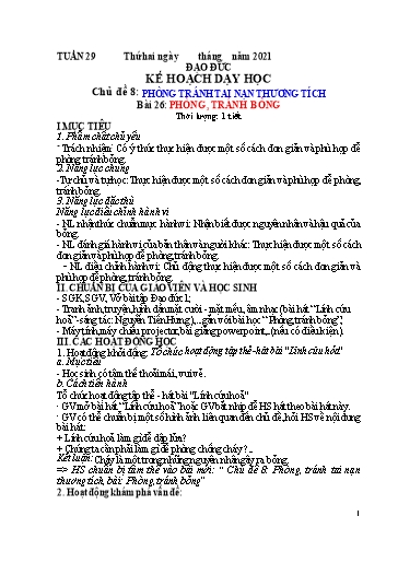 Kế hoạch dạy học Đạo đức 1 - Tuần 29 - Bài 26: Phòng, tránh bỏng - Năm học 2020-2021 - Trường tiểu học Nhân Hòa