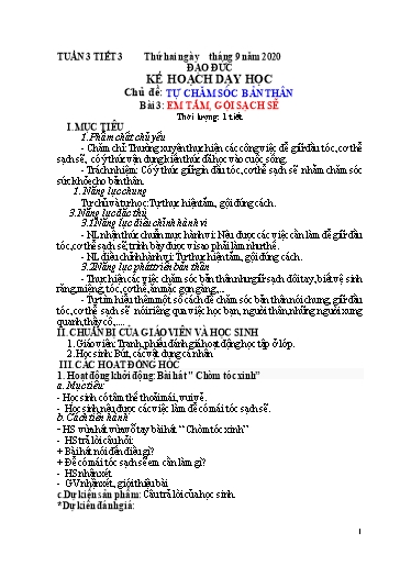 Kế hoạch dạy học Đạo đức 1 - Tuần 3 - Bài 3: Em tắm, gội sạch sẽ - Năm học 2020-2021 - Trường tiểu học Nhân Hòa