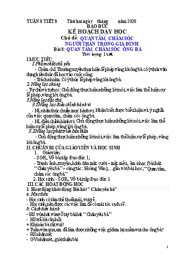 Kế hoạch dạy học Đạo đức 1 - Tuần 8 - Bài 8: Quan tâm, chăm sóc ông bà - Năm học 2020-2021 - Trường tiểu học Nhân Hòa