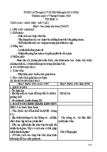 Kế hoạch dạy học Tin học 3-4 - Tuần 24 - Năm học 2022-2023 - Trường tiểu học Nhân Hòa