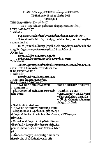 Kế hoạch dạy học Tin học 3-5 + Công nghệ 3 - Tuần 16 - Năm học 2022-2023 - Trường tiểu học Nhân Hòa
