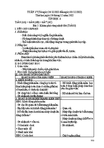 Kế hoạch dạy học Tin học 3-5 + Công nghệ 3 - Tuần 17 - Năm học 2022-2023 - Trường tiểu học Nhân Hòa