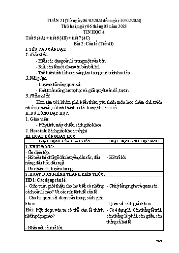 Kế hoạch dạy học Tin học 3-5 + Công nghệ 3 - Tuần 21 - Năm học 2022-2023 - Trường tiểu học Nhân Hòa